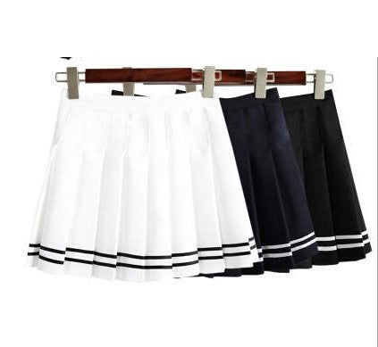 Tennis Skirts Black and White - Pleated Bust Skirt Mini High Waist